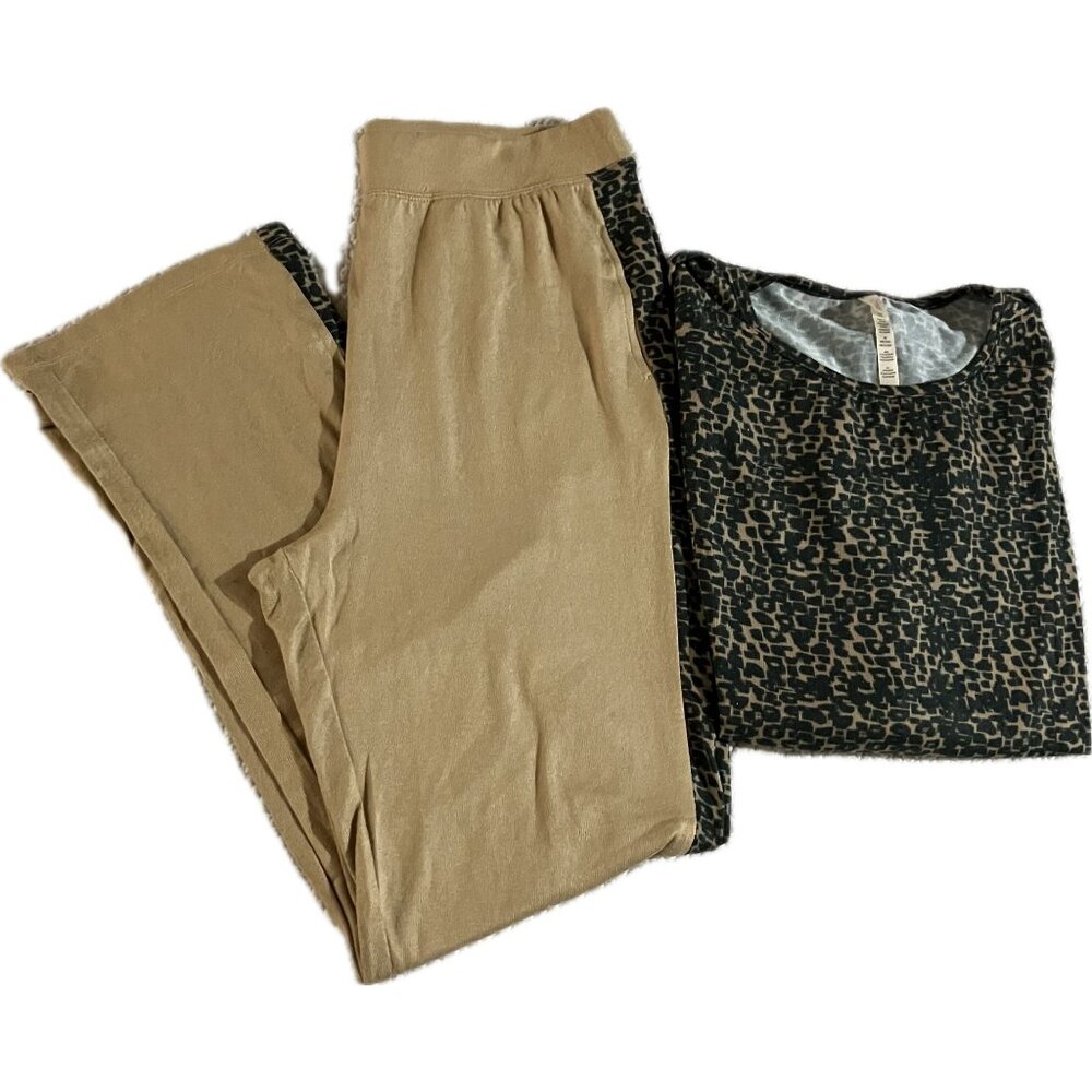 Retreat Rhonda Spear Brown Leopard Print Lounge Set M 95% Polyester 5% Spandex